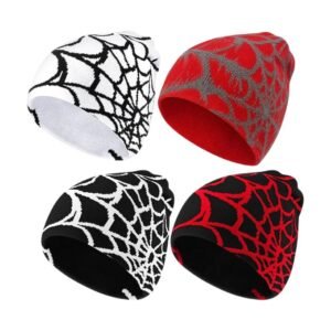 Jeyiour 4 Pcs Y2k Beanies Spider Web Pattern Hat