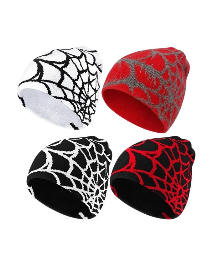 Jeyiour 4 Pcs Y2k Beanies Spider Web Pattern Hat